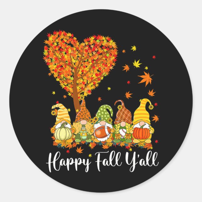 Sticker Rond Happy Fall Y'all Gnome Leopard Citrouille drôle (Devant)