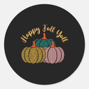 Sticker Rond Happy Fall Y'all Leopard Citrouille pour l'automne