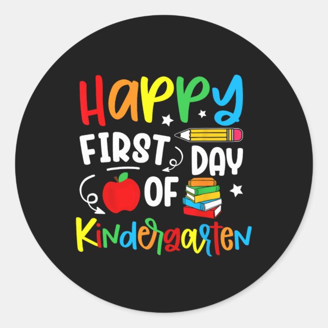 Sticker Rond Happy First Day Of Kindergarten Back To School Tea (Devant)
