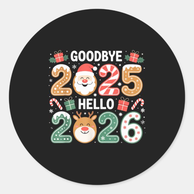 Sticker Rond Happy Goodbye 2025 Hello 2026 Festive New Year Loo (Devant)