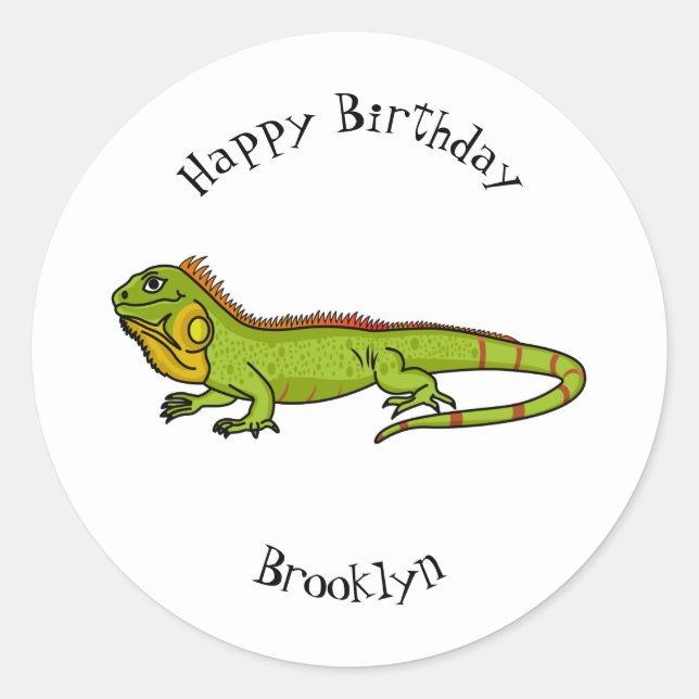 Sticker Rond Happy green iguana cartoon (Devant)