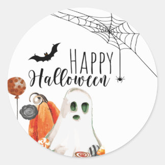 Sticker Rond Happy Halloween Aquarelle fantôme