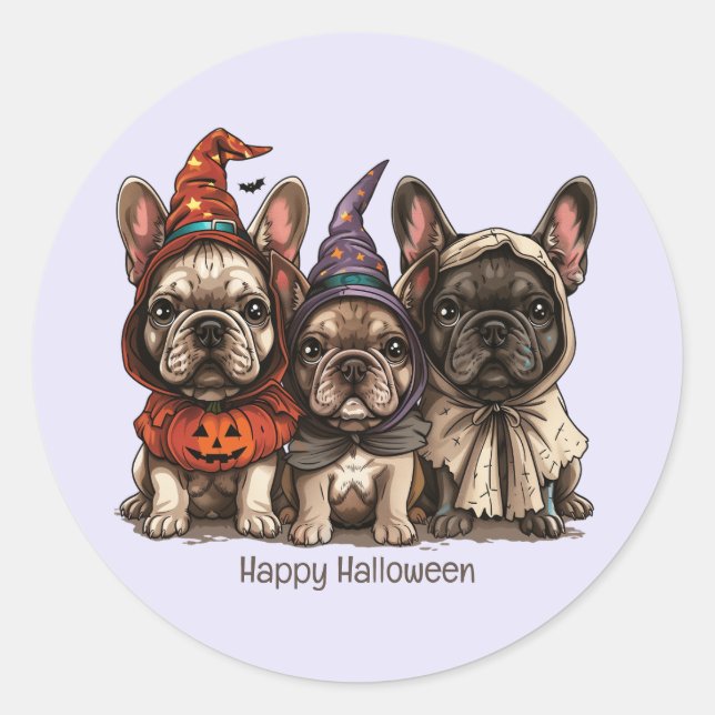 Sticker Rond Happy Halloween Bulldogs français (Devant)