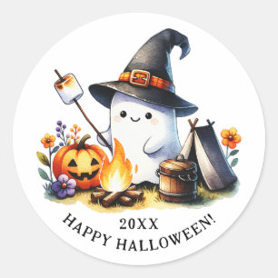 Sticker Rond Happy Halloween Camping Cute Ghost