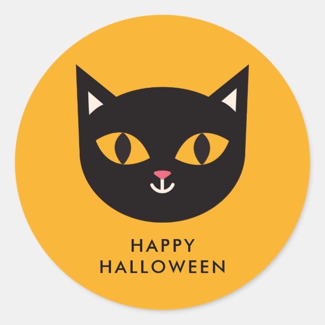 Sticker Rond Happy Halloween Chat noir Trick ou Treat (Devant)
