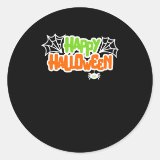 Sticker Rond Happy Halloween coloré mignon araignée Web