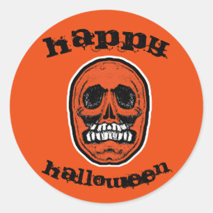 Sticker Rond Happy Halloween crâne orange