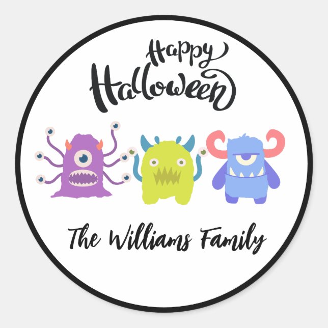Sticker Rond Happy Halloween Cute Monsters Personnalisé Nom de  (Devant)