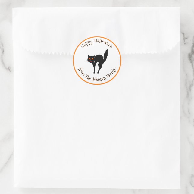 Sticker Rond Happy Halloween Éffrayant effrayant Chat noir Nom  (Sac)