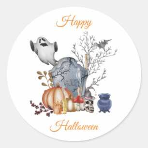 Sticker Rond Happy Halloween Éffrayants amis, illustration