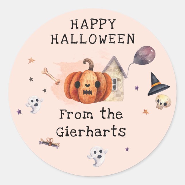 Sticker Rond Happy Halloween Famille Traite Personnalisé (Devant)