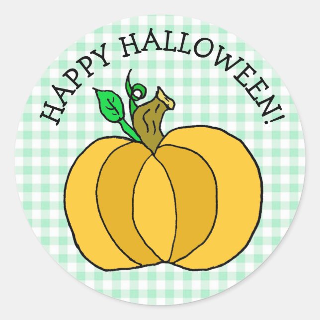 Sticker Rond Happy Halloween Folk Art Country Citrouille (Devant)