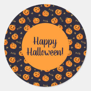 Sticker Rond Happy Halloween Funny Orange Motif Citrouille