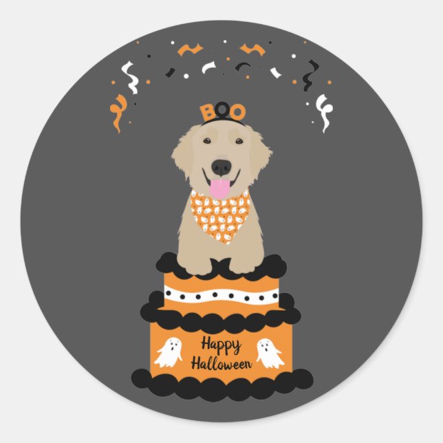 Sticker Rond Happy Halloween Golden Retriever Éffrayant Ghost B (Devant)
