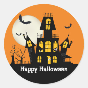 Sticker Rond Happy Halloween Haunted House Déplaisant Éffrayant