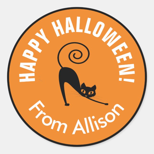Sticker Rond Happy Halloween noir chat ID686 (Devant)