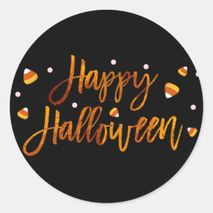 Sticker Rond Happy Halloween Orange Foil Script moderne tendanc