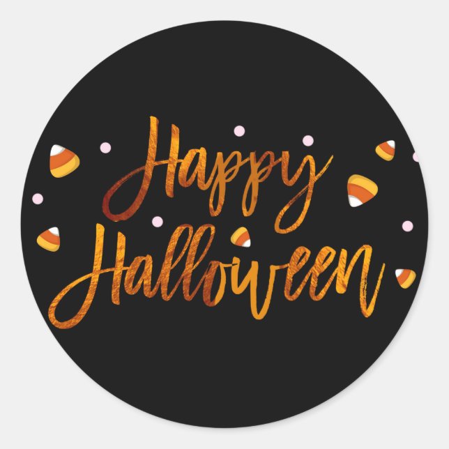 Sticker Rond Happy Halloween Orange Foil Script moderne tendanc (Devant)
