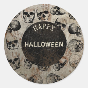 Sticker Rond Happy Halloween Party Vintages crânes