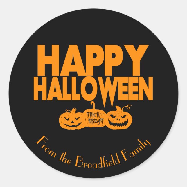 Sticker Rond Happy Halloween Personnalisé Nom de famille Parti (Devant)