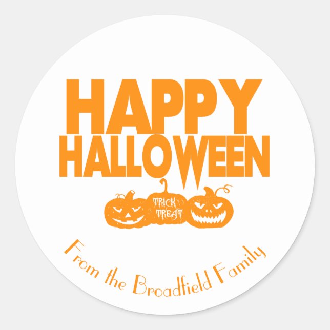 Sticker Rond Happy Halloween Personnalisé Nom de famille Parti (Devant)