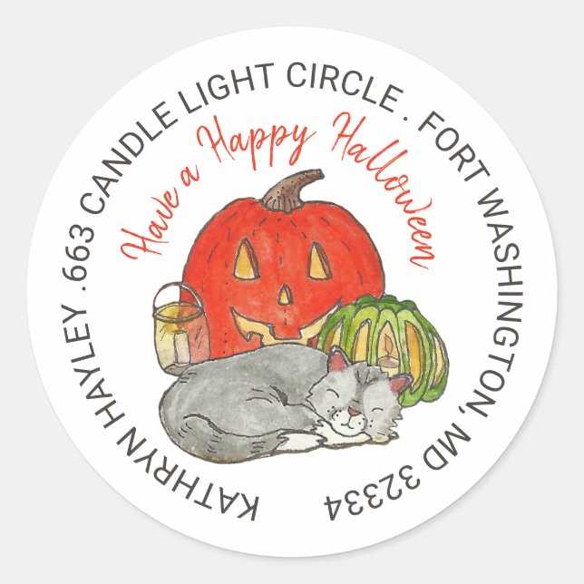 Sticker Rond Happy Halloween Retourner Adresse Enveloppe Sceau (Devant)