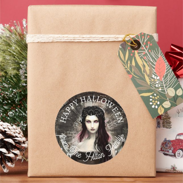 Sticker Rond Happy Halloween Steampunk Gothic Fallen Angel (vacances)