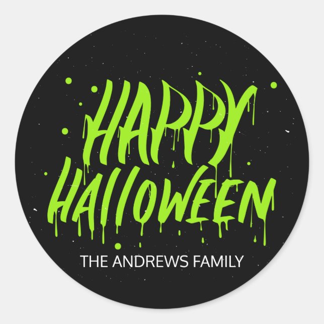 Sticker Rond Happy Halloween Wet Paint Typographie personnalisé (Devant)