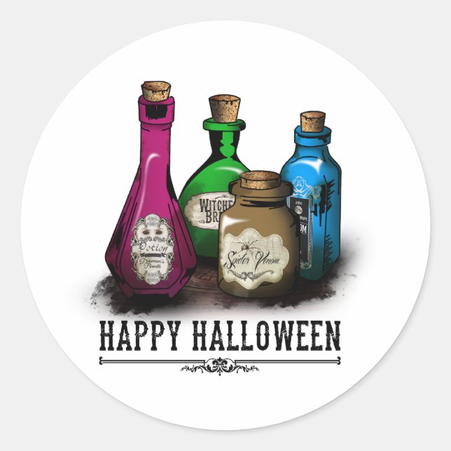 Sticker Rond Happy Halloween ! Witch Potion Bottles (Devant)