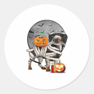 Sticker Rond Happy Halloweenie Dachshund Mummy Dog