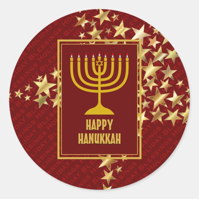 Sticker Rond HAPPY HANOUKKA Festive Stars RED (Devant)