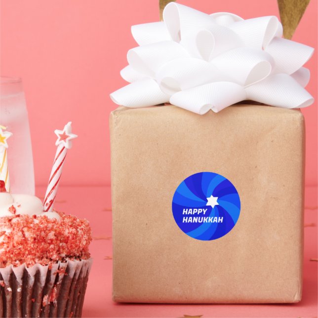 Sticker Rond HAPPY HANOUKKA Modern Star de David Custom (Fête)