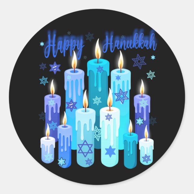 Sticker Rond Happy Hanukkah Festival Of Light Star Of David (Devant)