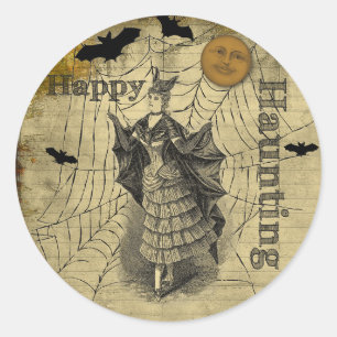 Sticker Rond Happy Hauny Vintage Halloween chauve-souris