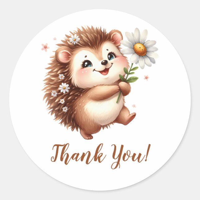 Sticker Rond Happy hérisson avec Merci de tournesol (Devant)