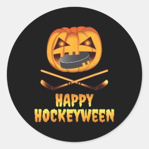Sticker Rond Happy Hockeyween Citrouille de hockey manger Puck 