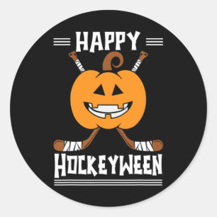 Sticker Rond Happy Hockeyween Joueur de hockey sur glace Hallow