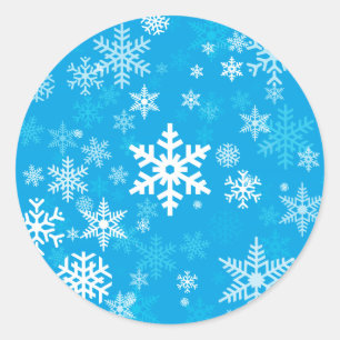 Sticker Rond Happy Holiday Snowflakes bleu Motif Tout le monde