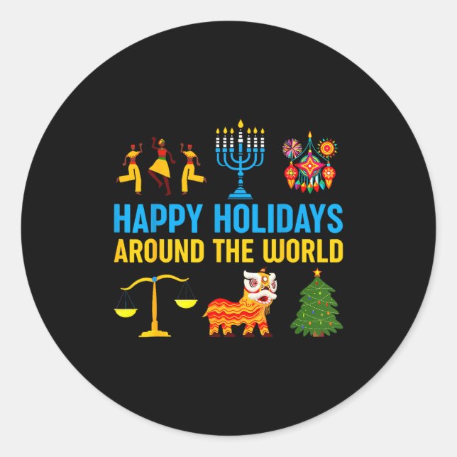 Sticker Rond Happy Holidays Around The World Multicultural Matc (Devant)