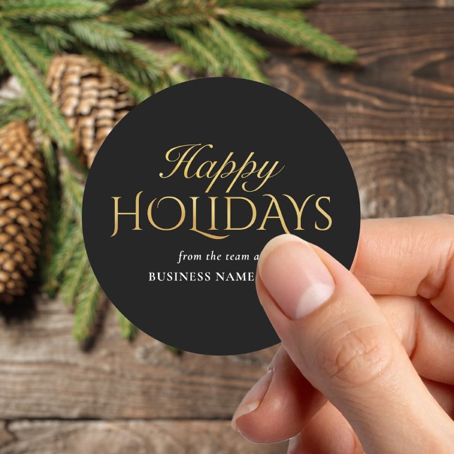 Sticker Rond Happy Holidays Black Gold Business Christmas (Créateur téléchargé)