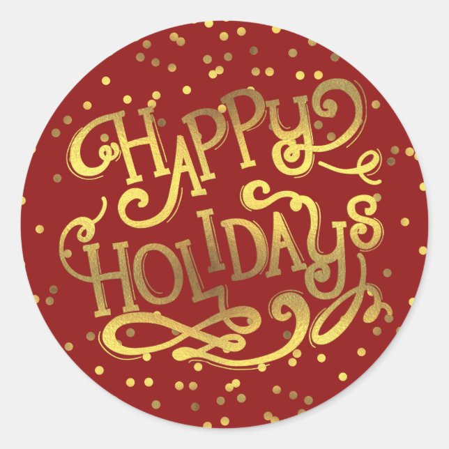 Sticker Rond Happy Holidays Gold Foil Confetti Rouge (Devant)