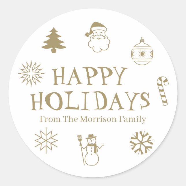 Sticker Rond Happy Holidays or blanc personnalisé nom cadeau fa (Devant)