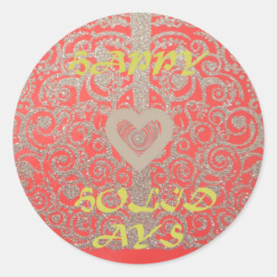 Sticker Rond Happy Holidays Parties scintillant rouge design co