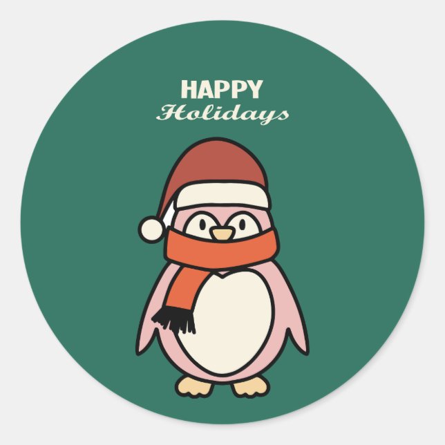 Sticker Rond happy holidays penguin xmas celebration (Devant)