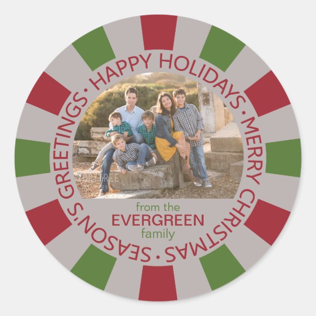 Sticker Rond Happy Holidays personnalisé Photo & Name autocolla (Devant)