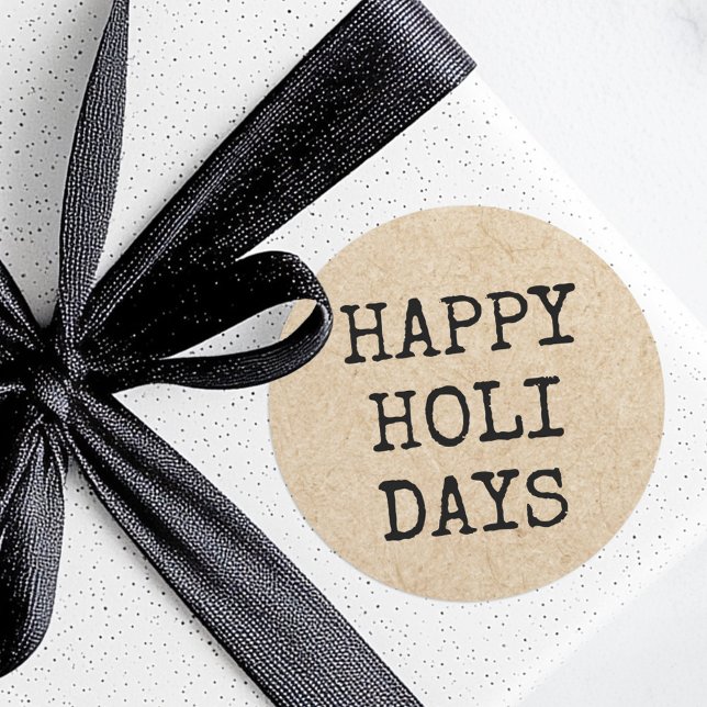 Sticker Rond Happy Holidays typographie machine à écrire Kraft  (Happy Holidays typewriter typography Kraft look Classic Round Sticker)