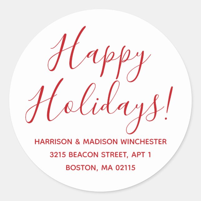Sticker Rond Happy Holidays white red script adresse de retour (Devant)