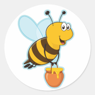 Sticker Rond Happy Honey Bee & Honey Pot