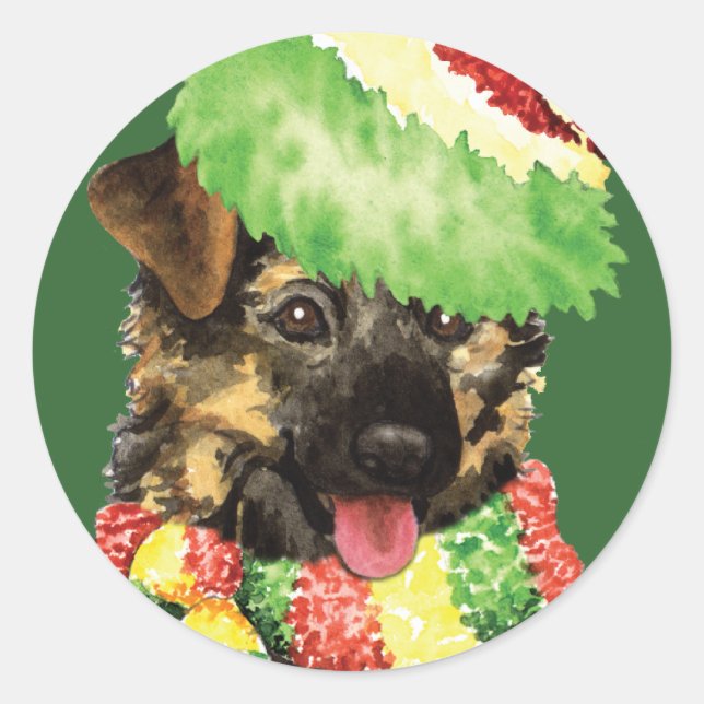 Sticker Rond Happy Howliday berger allemand (Devant)