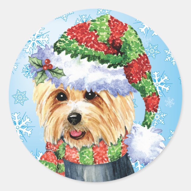 Sticker Rond Happy Howlidays Australian Terrier (Devant)